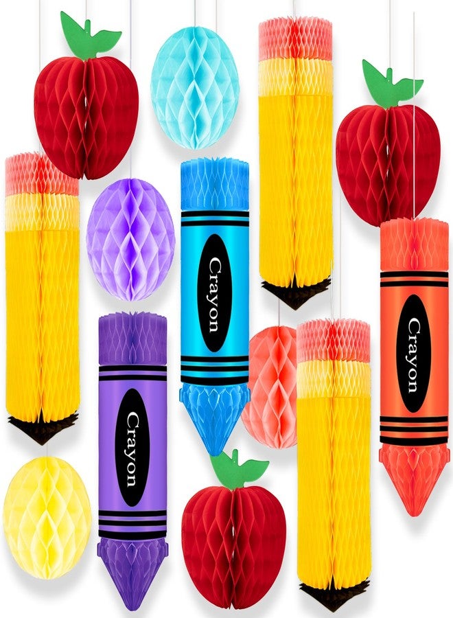 Gosodeny 13 Pcs Crayon Apple-Shaped Hanging Honeycomb Balls Honeycomb Pencil Paper Ball Decorations Welcome Back to School Classroom Decorations First Day of School Party Supplies Decor - Image 1